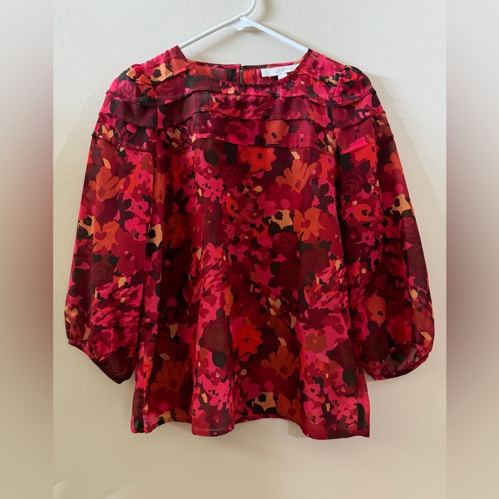 Loft Red Long Sleeve Blouse
